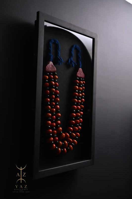 Midnight Ember Wall Art – Handmade Black Orange & Red Beaded Frame with Royal Blue Rope | 70 x 40 cm