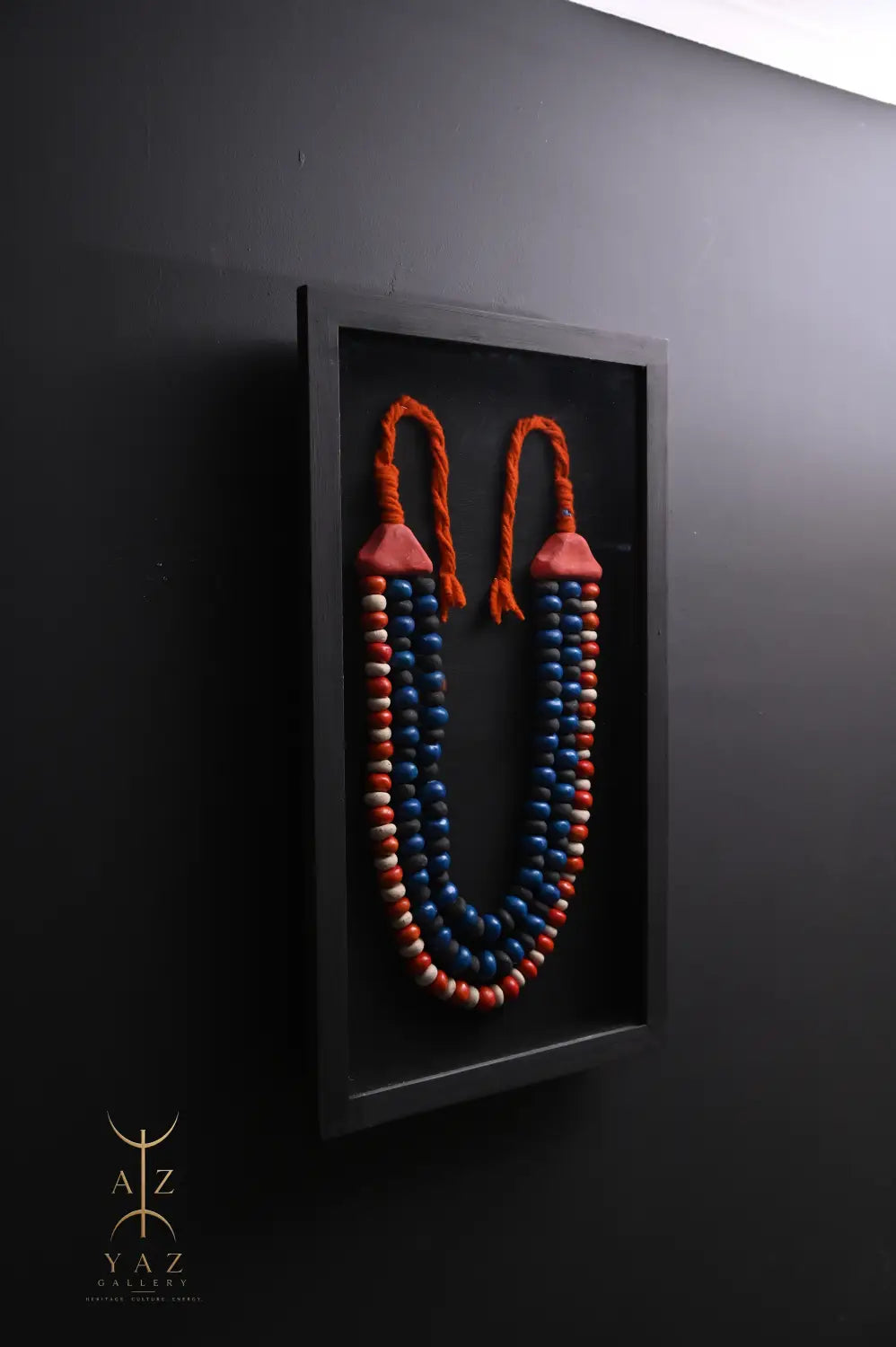 Midnight Tide Bead Wall Art – Blue Black & White Handmade Framed Statement Piece (70 x 40 cm)