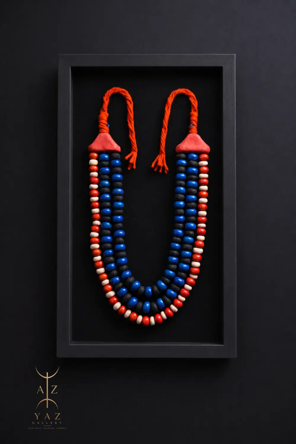 Midnight Tide Bead Wall Art – Blue Black & White Handmade Framed Statement Piece (70 x 40 cm)