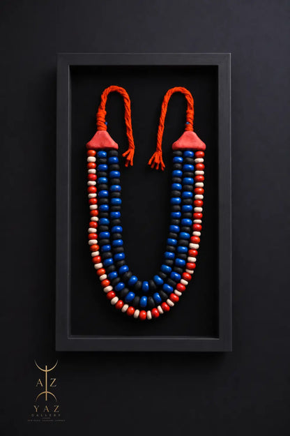 Midnight Tide Bead Wall Art – Blue Black & White Handmade Framed Statement Piece (70 x 40 cm)