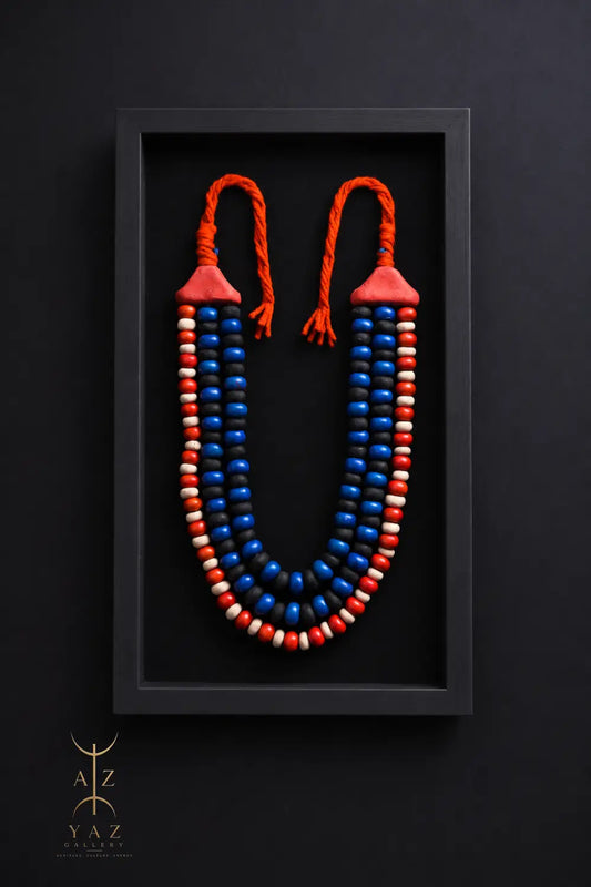 Midnight Tide Bead Wall Art – Blue Black & White Handmade Framed Statement Piece (70 x 40 cm)