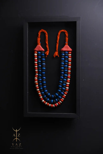 Midnight Tide Bead Wall Art – Blue Black & White Handmade Framed Statement Piece (70 x 40 cm)