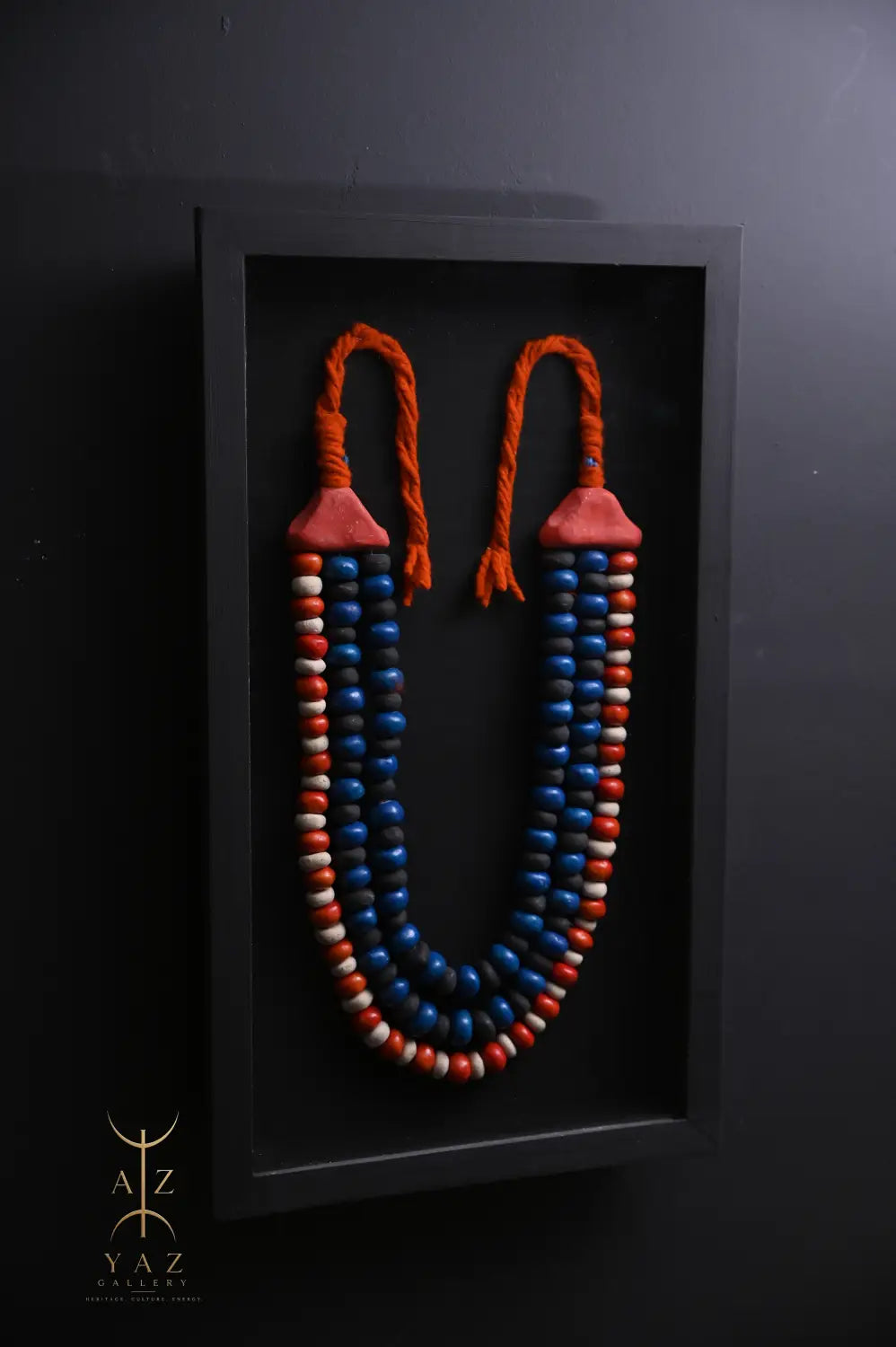 Midnight Tide Bead Wall Art – Blue Black & White Handmade Framed Statement Piece (70 x 40 cm)