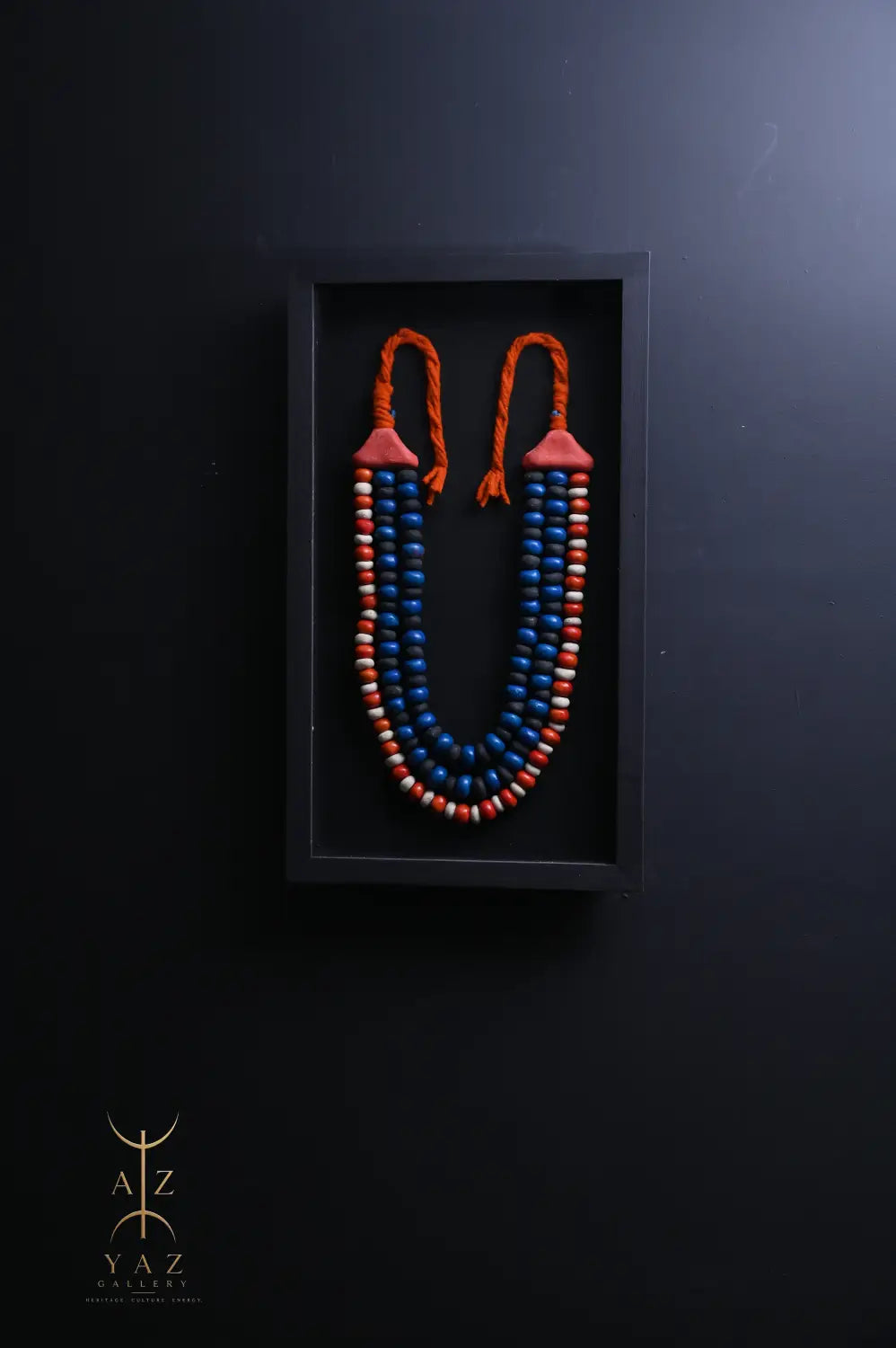 Midnight Tide Bead Wall Art – Blue Black & White Handmade Framed Statement Piece (70 x 40 cm)