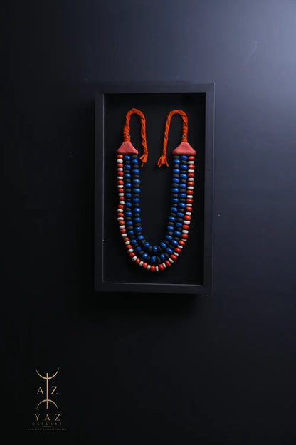 Midnight Tide Bead Wall Art – Blue Black & White Handmade Framed Statement Piece (70 x 40 cm)