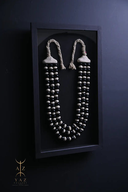 Monochrome Elegance Wall Art – Handmade Black & Ivory Beaded Frame with Natural Ivory Rope | 70 x 40 cm