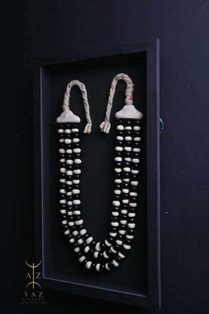 Monochrome Elegance Wall Art – Handmade Black & Ivory Beaded Frame with Natural Ivory Rope | 70 x 40 cm