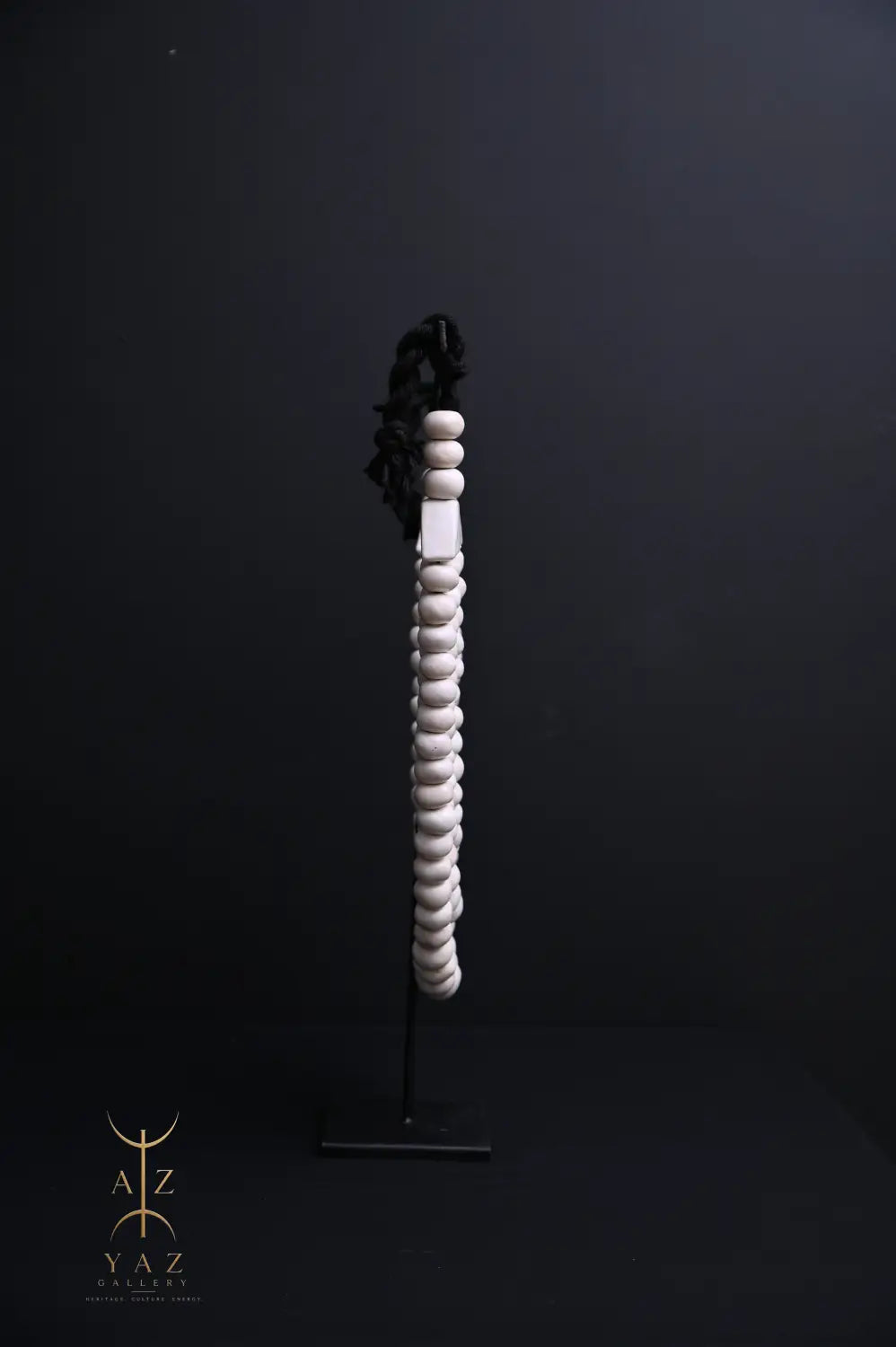 Pure Ivory Pendant Sculpture – Handcrafted White Beaded Art on Black Stand (62 x 34 cm)