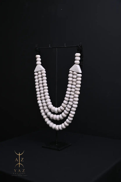 Pure Ivory Pendant Sculpture – Handcrafted White Beaded Art on Black Stand (62 x 34 cm)