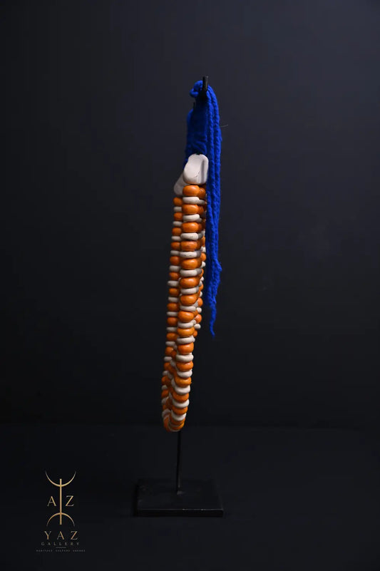 Sunset Coast Pendant Sculpture – Handcrafted Ivory & Orange Beaded Art on Black Stand (62 x 34 cm)