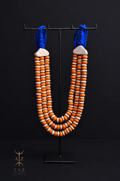 Sunset Coast Pendant Sculpture – Handcrafted Ivory & Orange Beaded Art on Black Stand (62 x 34 cm)